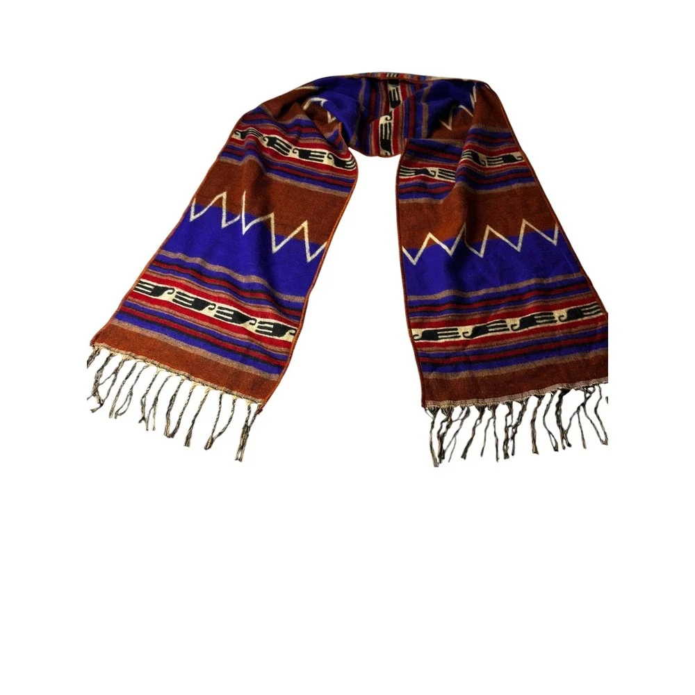 Saddleblanket Co Southwestern Geometric Fringed Scarf Blue Rust Orange Tribal